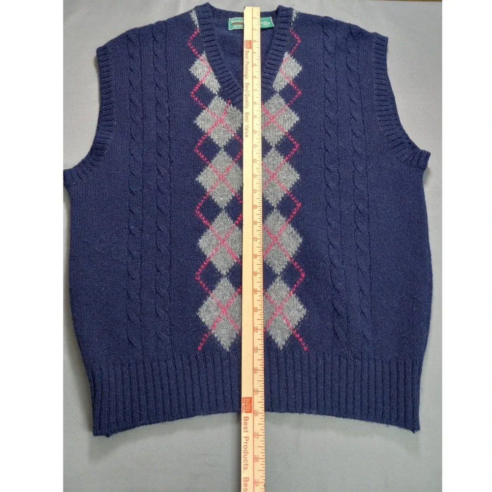 Vintage Savile Row 100% Shetland Wool Argyle Vest - Made in England - Large